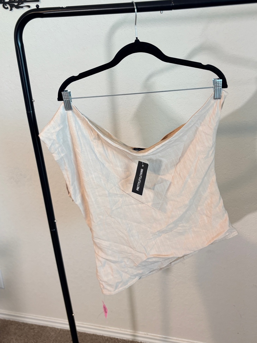 PrettyLittleThing Beige Lightweight Linen Blend Asymmetrical Top